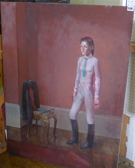 Julian Gordon Mitchell- oil portrait girl in riding outfit, unframed